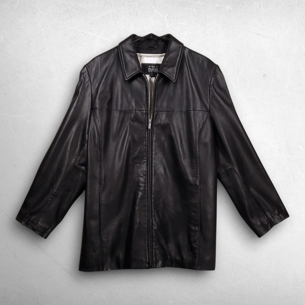 VTG 90s Wilsons Leather Pelle Studio Jacket Women XL Black Goth Minimalist